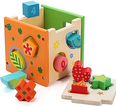 Glamore Wooden Shape Sorter Kids Preschool Educational Toys Puzzles Number Shape Color Recognition (Children's Product Certificate)