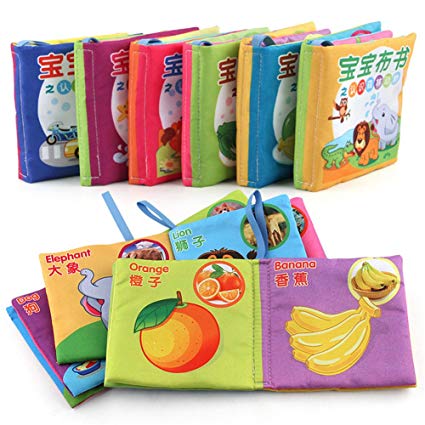 Baby Fabric Book Early Education Toys Chinese-English Bilingual Learning Toys Baby Non-Toxic Cloth Book Washable (6 in 1 Pack)