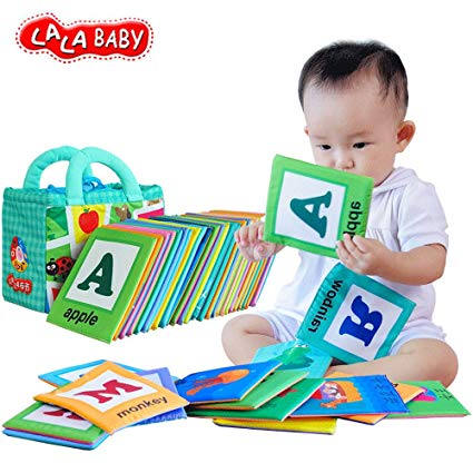 Cinidy 26 Pcs Cloth Alphabet Letters Cards with Numbers Perfectly Shaped and Sized for Kids Toddler with a Tote Bag (A)