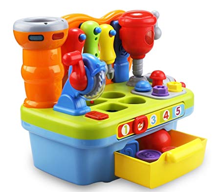 INTRODUCTORY SALE Musical Learning Workbench Toy with Tools, Engineering Sound Effects and Lights, and Shape Sorter For Toddlers