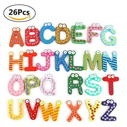 Yosoo Fun Colorful Magnetic Letters Stickers A-Z Alphabet Letter Wooden Cartoon Refrigerator Fridge Magnets Kids Child Educational Toy 26pcs