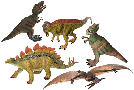 Kids Imaginative Dinosaurs Small & Large Plastic Assorted Toy Dinosaurs | 5 Piece Set, 6.4” - 10.4” | Includes Digital Coloring Book