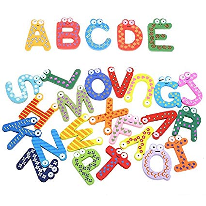 JUOKK Wooden 10 Numbers 26 Alphabet Letters Blocks Fridge Magnets Baby Educational Learning Toys