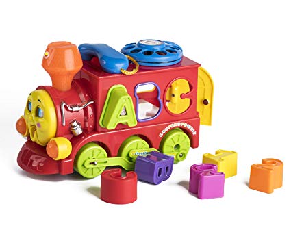 Playfulution Alphabet Blocks Electric Omni-Directional Driving Function Train with Flashing Lights and Music