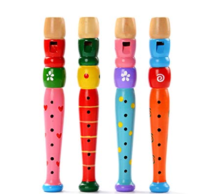 Hemlock Wood Flute Hooter Toys, Infant Kids Wooden Trumpet Bugle Music Education Toy (Colorful)