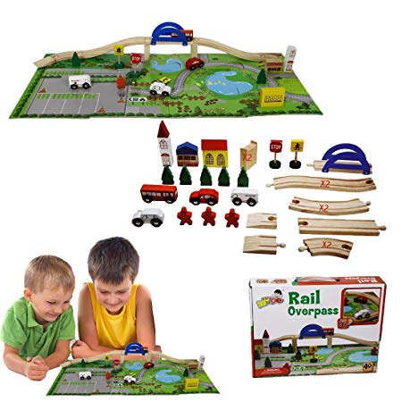 Christmas Gift | Wooden Vehicle Set with Bridge and Puzzle Mat | Fun for All Ages | Dazzling Toys