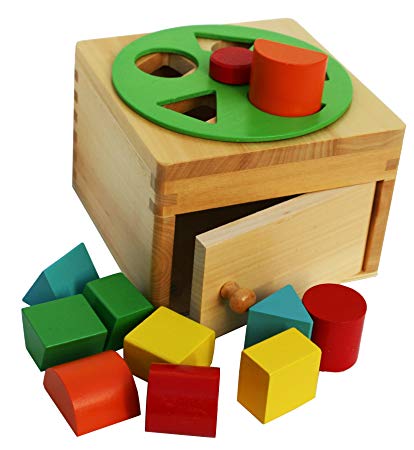 Wooden Shape Sorter Box with Rotating Wheel - wooden toys for 1 year old